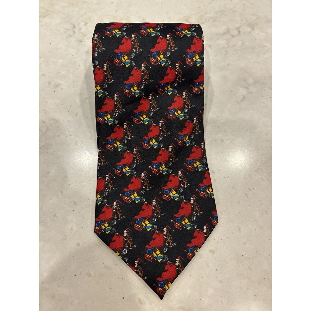 Curious George Christmas Neck Tie Santa Hat Gifts Holiday Novelty Tie Black Red